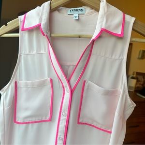 S / EUC Express Portofino Sleeveless Button Collar Pocket Contrast Trim Pink